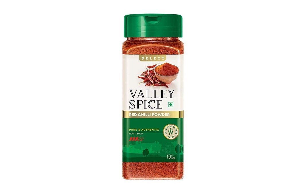Valley Spice Red Chilli Powder Hot & Bold   Plastic Bottle  100 grams